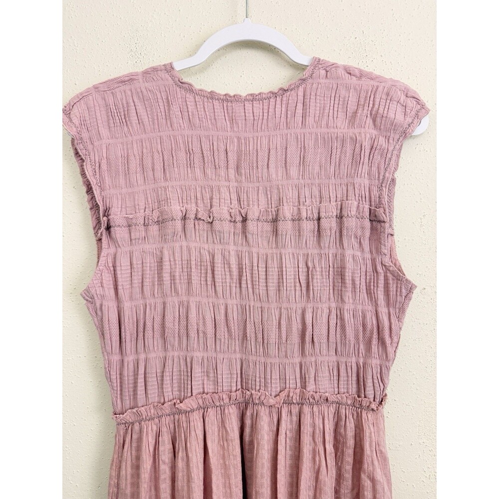Free People Midi Dress Sz Medium Desert Dazed Pink Cotton Short Sleeve Smocked - Picture 8 of 9